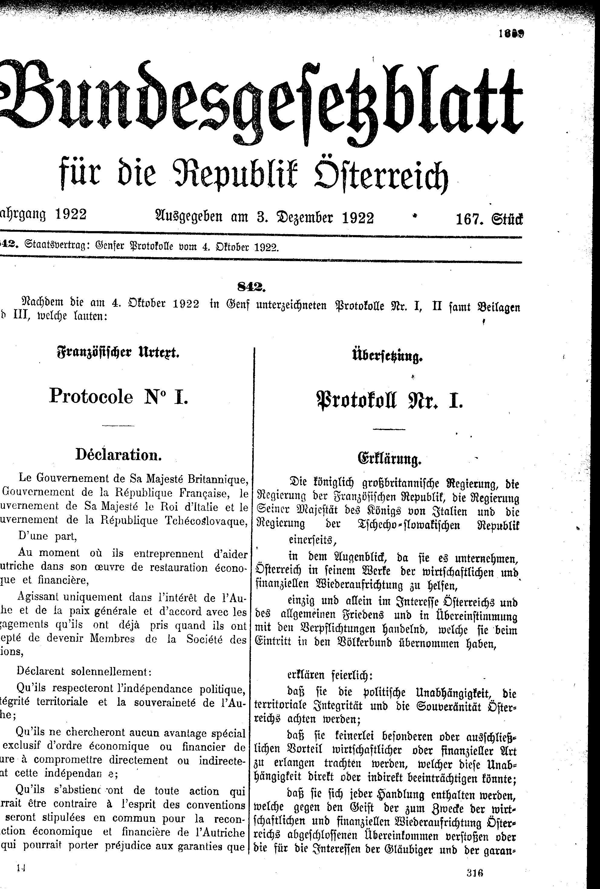 Bildquelle: Bundesgesetzblatt für die Republik Österreich, 1922, ALEX/ÖNB.
