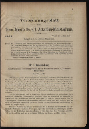 Verordnungsblatt für den Dienstbereich des k.k. Ackerbau-Ministeriums. Red. im k.k. Ackerbau-Ministerium 18760301 Seite: 1