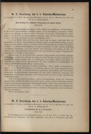 Verordnungsblatt für den Dienstbereich des k.k. Ackerbau-Ministeriums. Red. im k.k. Ackerbau-Ministerium 18760301 Seite: 5