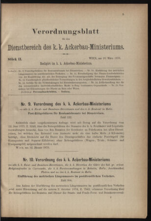 Verordnungsblatt für den Dienstbereich des k.k. Ackerbau-Ministeriums. Red. im k.k. Ackerbau-Ministerium 18760310 Seite: 1