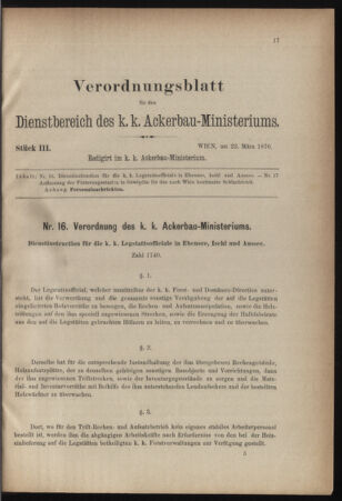 Verordnungsblatt für den Dienstbereich des k.k. Ackerbau-Ministeriums. Red. im k.k. Ackerbau-Ministerium 18760323 Seite: 1