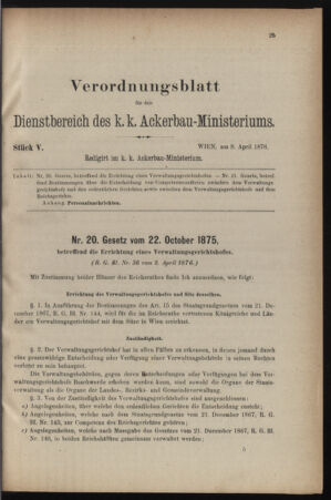 Verordnungsblatt für den Dienstbereich des k.k. Ackerbau-Ministeriums. Red. im k.k. Ackerbau-Ministerium 18760409 Seite: 1