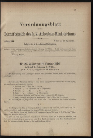 Verordnungsblatt für den Dienstbereich des k.k. Ackerbau-Ministeriums. Red. im k.k. Ackerbau-Ministerium 18760423 Seite: 1