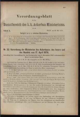 Verordnungsblatt für den Dienstbereich des k.k. Ackerbau-Ministeriums. Red. im k.k. Ackerbau-Ministerium 18760516 Seite: 13