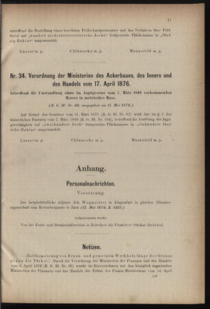 Verordnungsblatt für den Dienstbereich des k.k. Ackerbau-Ministeriums. Red. im k.k. Ackerbau-Ministerium 18760516 Seite: 15