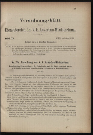 Verordnungsblatt für den Dienstbereich des k.k. Ackerbau-Ministeriums. Red. im k.k. Ackerbau-Ministerium 18760609 Seite: 1