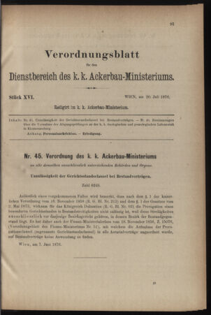 Verordnungsblatt für den Dienstbereich des k.k. Ackerbau-Ministeriums. Red. im k.k. Ackerbau-Ministerium 18760720 Seite: 1