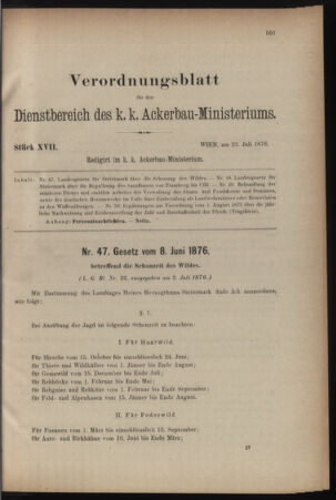 Verordnungsblatt für den Dienstbereich des k.k. Ackerbau-Ministeriums. Red. im k.k. Ackerbau-Ministerium 18760723 Seite: 1