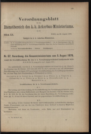 Verordnungsblatt für den Dienstbereich des k.k. Ackerbau-Ministeriums. Red. im k.k. Ackerbau-Ministerium 18760826 Seite: 1