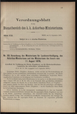 Verordnungsblatt für den Dienstbereich des k.k. Ackerbau-Ministeriums. Red. im k.k. Ackerbau-Ministerium 18760915 Seite: 1