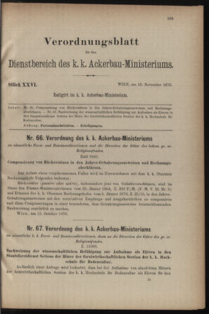 Verordnungsblatt für den Dienstbereich des k.k. Ackerbau-Ministeriums. Red. im k.k. Ackerbau-Ministerium 18761115 Seite: 1