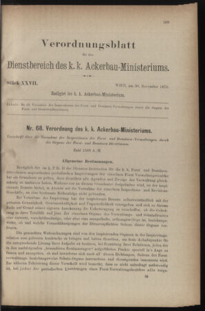 Verordnungsblatt für den Dienstbereich des k.k. Ackerbau-Ministeriums. Red. im k.k. Ackerbau-Ministerium 18761130 Seite: 1