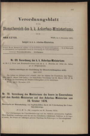 Verordnungsblatt für den Dienstbereich des k.k. Ackerbau-Ministeriums. Red. im k.k. Ackerbau-Ministerium 18761204 Seite: 1