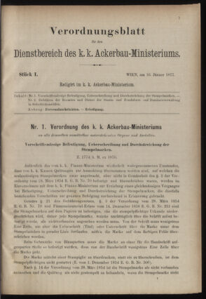 Verordnungsblatt für den Dienstbereich des k.k. Ackerbau-Ministeriums. Red. im k.k. Ackerbau-Ministerium 18770116 Seite: 1