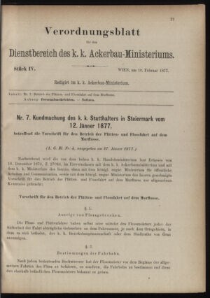 Verordnungsblatt für den Dienstbereich des k.k. Ackerbau-Ministeriums. Red. im k.k. Ackerbau-Ministerium 18770210 Seite: 1