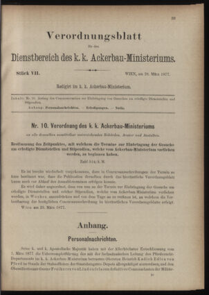 Verordnungsblatt für den Dienstbereich des k.k. Ackerbau-Ministeriums. Red. im k.k. Ackerbau-Ministerium 18770328 Seite: 1