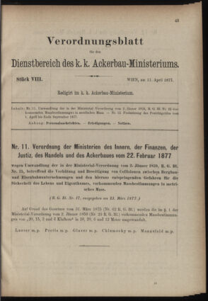 Verordnungsblatt für den Dienstbereich des k.k. Ackerbau-Ministeriums. Red. im k.k. Ackerbau-Ministerium 18770411 Seite: 1