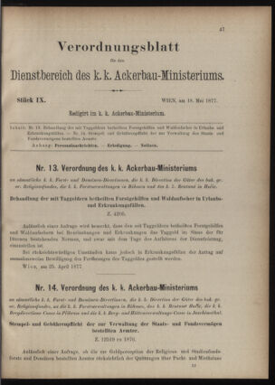 Verordnungsblatt für den Dienstbereich des k.k. Ackerbau-Ministeriums. Red. im k.k. Ackerbau-Ministerium 18770518 Seite: 1