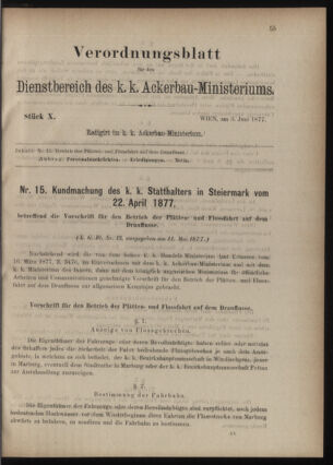 Verordnungsblatt für den Dienstbereich des k.k. Ackerbau-Ministeriums. Red. im k.k. Ackerbau-Ministerium 18770603 Seite: 1