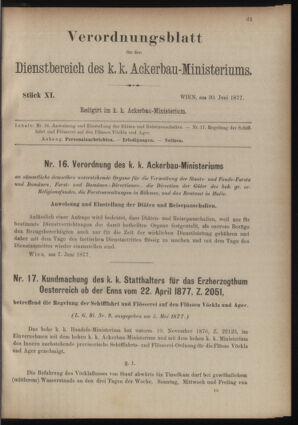 Verordnungsblatt für den Dienstbereich des k.k. Ackerbau-Ministeriums. Red. im k.k. Ackerbau-Ministerium 18770630 Seite: 1