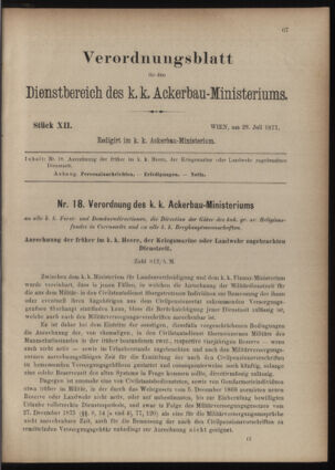 Verordnungsblatt für den Dienstbereich des k.k. Ackerbau-Ministeriums. Red. im k.k. Ackerbau-Ministerium 18770728 Seite: 1