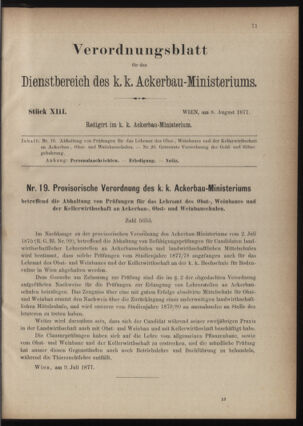 Verordnungsblatt für den Dienstbereich des k.k. Ackerbau-Ministeriums. Red. im k.k. Ackerbau-Ministerium 18770808 Seite: 1