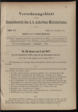 Verordnungsblatt für den Dienstbereich des k.k. Ackerbau-Ministeriums. Red. im k.k. Ackerbau-Ministerium 18770906 Seite: 1