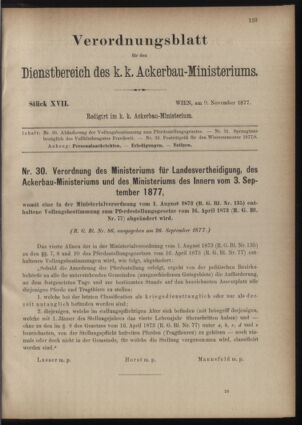 Verordnungsblatt für den Dienstbereich des k.k. Ackerbau-Ministeriums. Red. im k.k. Ackerbau-Ministerium 18771109 Seite: 1