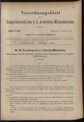 Verordnungsblatt für den Dienstbereich des k.k. Ackerbau-Ministeriums. Red. im k.k. Ackerbau-Ministerium 18771209 Seite: 1