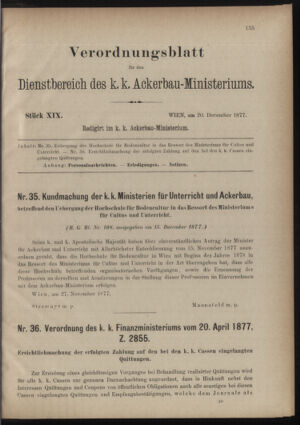 Verordnungsblatt für den Dienstbereich des k.k. Ackerbau-Ministeriums. Red. im k.k. Ackerbau-Ministerium 18771220 Seite: 1