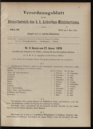 Verordnungsblatt für den Dienstbereich des k.k. Ackerbau-Ministeriums. Red. im k.k. Ackerbau-Ministerium 18780308 Seite: 1