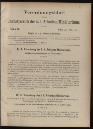 Verordnungsblatt für den Dienstbereich des k.k. Ackerbau-Ministeriums. Red. im k.k. Ackerbau-Ministerium 18780321 Seite: 1