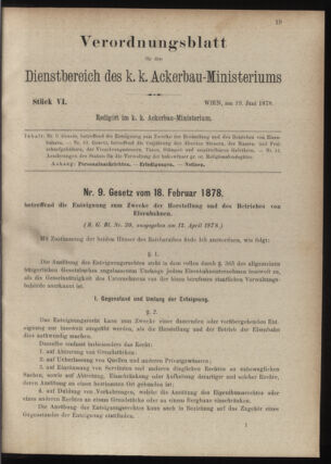 Verordnungsblatt für den Dienstbereich des k.k. Ackerbau-Ministeriums. Red. im k.k. Ackerbau-Ministerium 18780619 Seite: 1