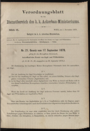 Verordnungsblatt für den Dienstbereich des k.k. Ackerbau-Ministeriums. Red. im k.k. Ackerbau-Ministerium 18781101 Seite: 1