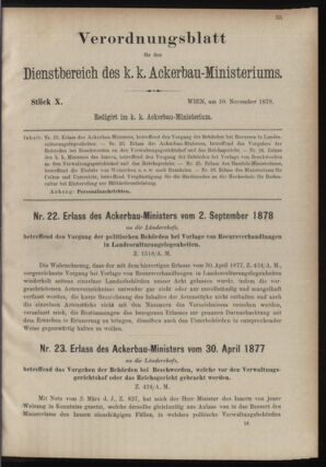 Verordnungsblatt für den Dienstbereich des k.k. Ackerbau-Ministeriums. Red. im k.k. Ackerbau-Ministerium 18781110 Seite: 1