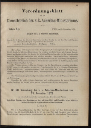 Verordnungsblatt für den Dienstbereich des k.k. Ackerbau-Ministeriums. Red. im k.k. Ackerbau-Ministerium 18781222 Seite: 1