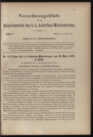 Verordnungsblatt für den Dienstbereich des k.k. Ackerbau-Ministeriums. Red. im k.k. Ackerbau-Ministerium 18790406 Seite: 1