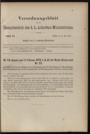 Verordnungsblatt für den Dienstbereich des k.k. Ackerbau-Ministeriums. Red. im k.k. Ackerbau-Ministerium 18790514 Seite: 1