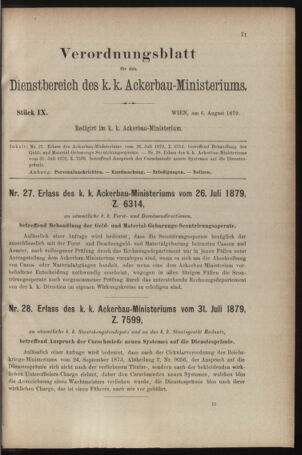 Verordnungsblatt für den Dienstbereich des k.k. Ackerbau-Ministeriums. Red. im k.k. Ackerbau-Ministerium 18790806 Seite: 1