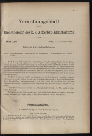 Verordnungsblatt für den Dienstbereich des k.k. Ackerbau-Ministeriums. Red. im k.k. Ackerbau-Ministerium 18791215 Seite: 1