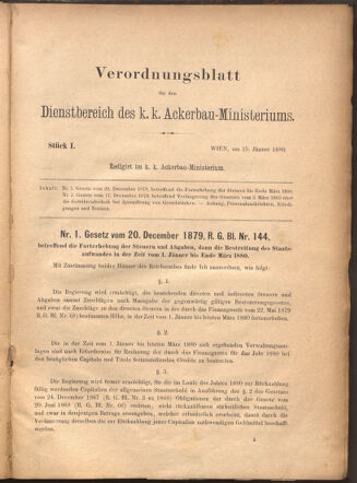 Verordnungsblatt für den Dienstbereich des k.k. Ackerbau-Ministeriums. Red. im k.k. Ackerbau-Ministerium 18800115 Seite: 1