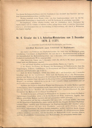 Verordnungsblatt für den Dienstbereich des k.k. Ackerbau-Ministeriums. Red. im k.k. Ackerbau-Ministerium 18800115 Seite: 22