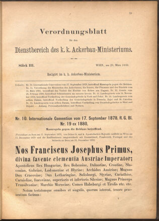 Verordnungsblatt für den Dienstbereich des k.k. Ackerbau-Ministeriums. Red. im k.k. Ackerbau-Ministerium 18800328 Seite: 1