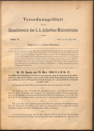 Verordnungsblatt für den Dienstbereich des k.k. Ackerbau-Ministeriums. Red. im k.k. Ackerbau-Ministerium 18800428 Seite: 1