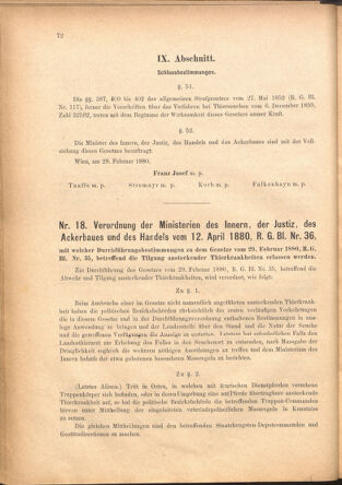 Verordnungsblatt für den Dienstbereich des k.k. Ackerbau-Ministeriums. Red. im k.k. Ackerbau-Ministerium 18800428 Seite: 18