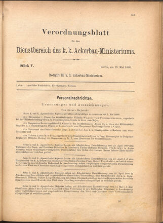 Verordnungsblatt für den Dienstbereich des k.k. Ackerbau-Ministeriums. Red. im k.k. Ackerbau-Ministerium 18800528 Seite: 1