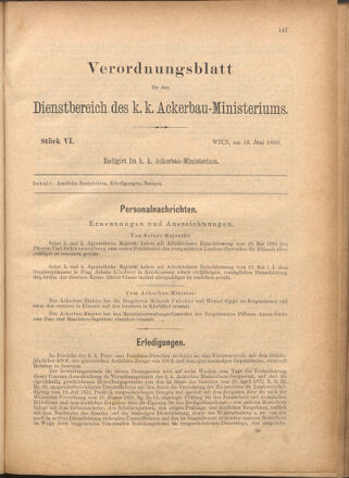 Verordnungsblatt für den Dienstbereich des k.k. Ackerbau-Ministeriums. Red. im k.k. Ackerbau-Ministerium 18800618 Seite: 1