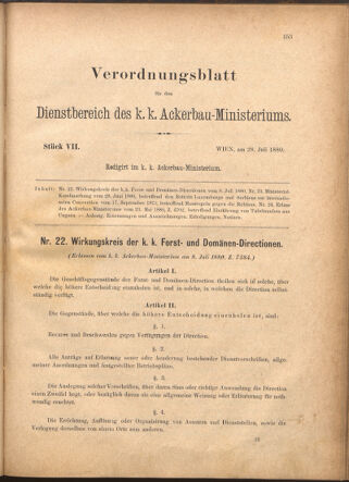 Verordnungsblatt für den Dienstbereich des k.k. Ackerbau-Ministeriums. Red. im k.k. Ackerbau-Ministerium 18800728 Seite: 1