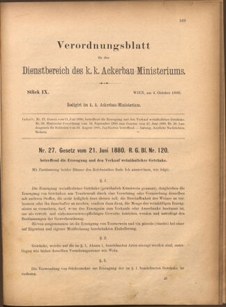 Verordnungsblatt für den Dienstbereich des k.k. Ackerbau-Ministeriums. Red. im k.k. Ackerbau-Ministerium 18801004 Seite: 1