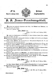 Kaiserlich-königliches Armee-Verordnungsblatt: Personal-Angelegenheiten 18590219 Seite: 1